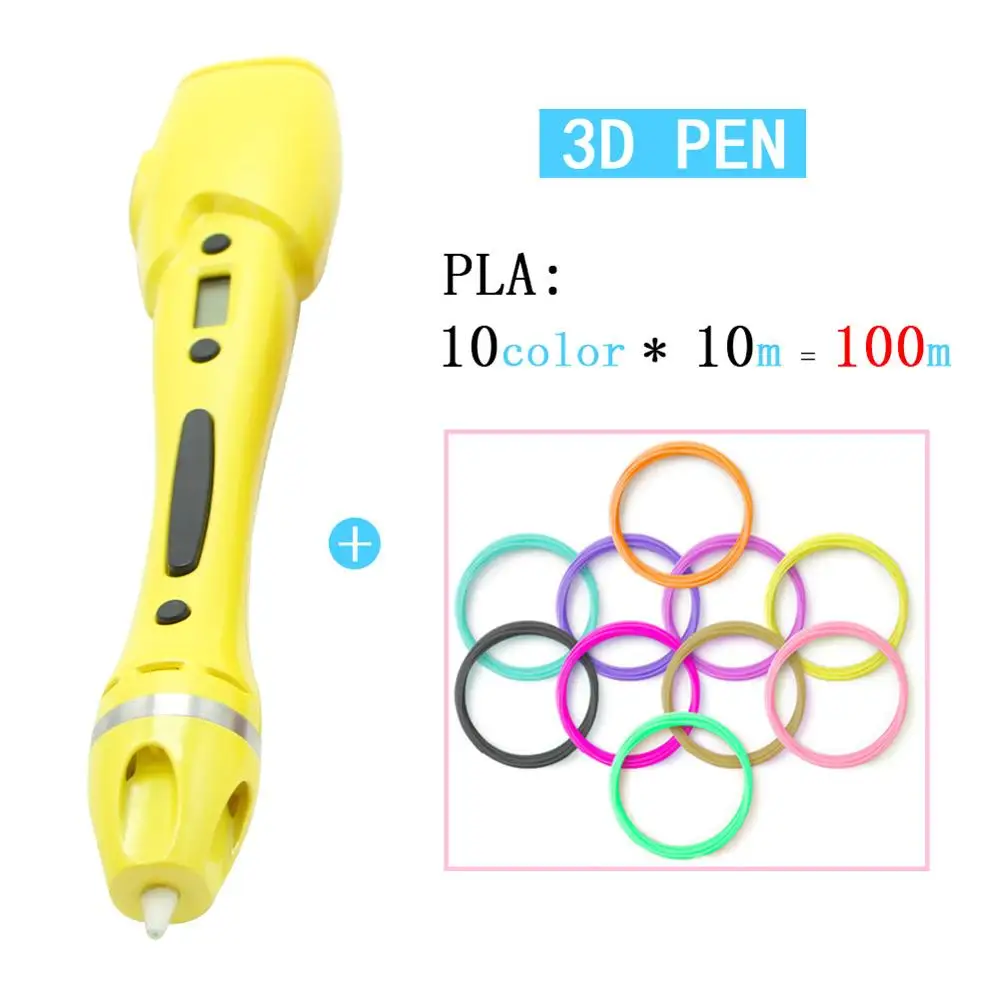 3d принтер Ручка для рисования Пластик ручка с 5V 2A адаптер OLED Дисплей 3 вида цветов пла-пластиковым наполнителем, 3D печать - Цвет: Yellow 100m