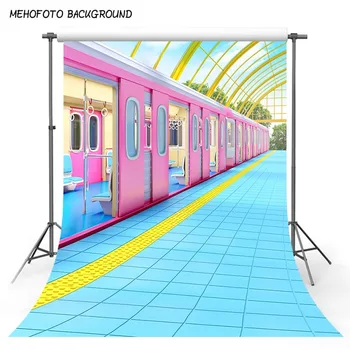 

Vinyl Background Blue Brick Street Pink Train Outdoor Photography Backdrop for Wedding 10x10 Nature Scenic Picture Background
