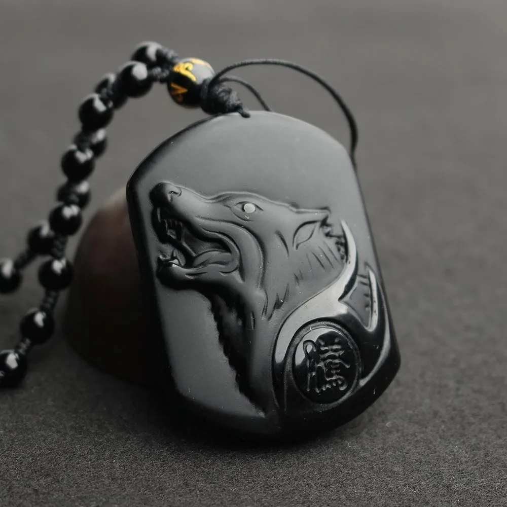 Black Wolf Head Necklace