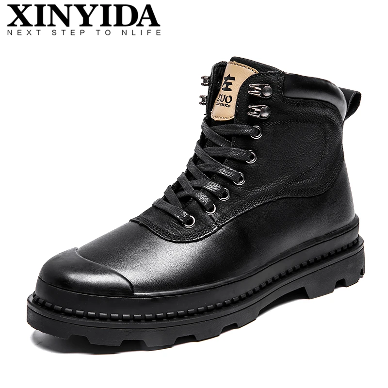 

High Quality Genuine Leather Martin Boots Lace Up Warm Fur Casual Men Boots Ankle Botas Fashion Men Leather Boots Plus Size38-46