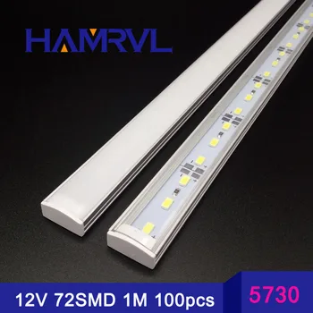 

100CM 100pcs smd 5730 rigid warm cool white 72LEDs Kitchen led light DC 12V Hard Strip with U falt cover milky clear