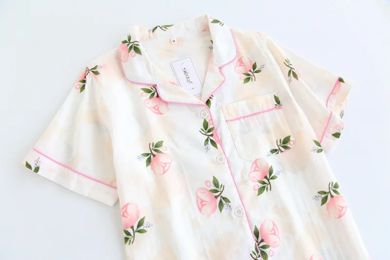 Милые свежие цветочные короткие пижамы наборы для ухода за кожей для женщин сна Крытый корейский 100% марли хлопок с короткими рукавами