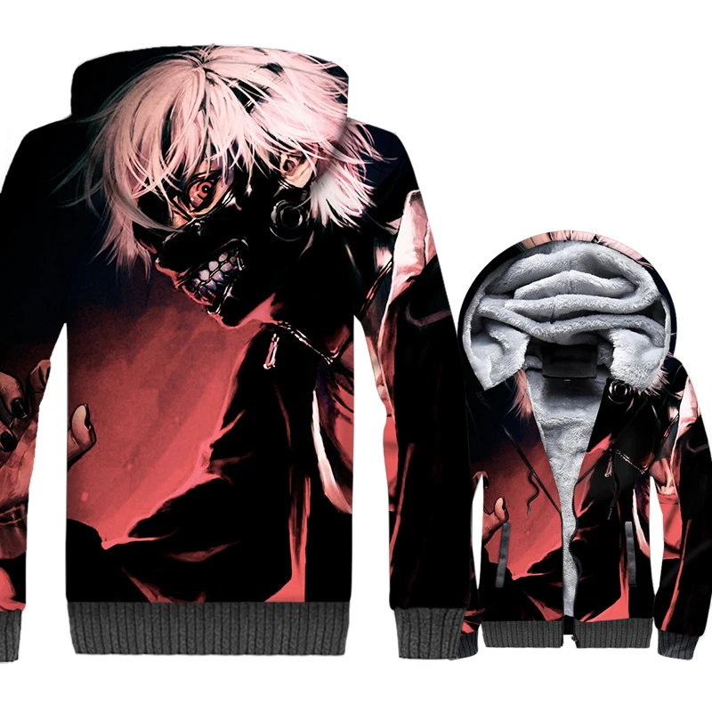 

Japan Anime Tokyo Ghoul Jacket Men Harajuku Hoodie Hipster Sweatshirt Winter Thick Fleece Warm Zipper 3D Print Swag Coat Homme