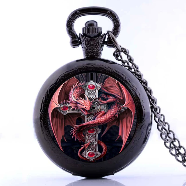 Vintage Antique Pterosaur Mens Womens Quartz Pocket Watch Analog Pendant Necklac Vintage Antique Pterosaur Mens Womens Quartz Pocket Watch Analog Pendant Necklac