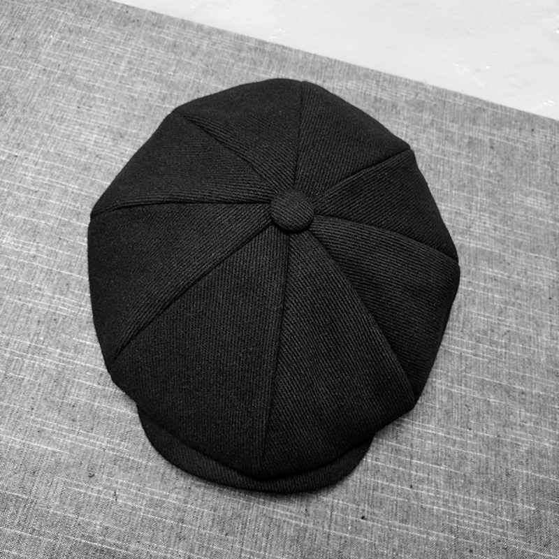

2019 Black Grey Wool Hat Man Newsboy Caps Herringbone Tweed Warm Winter Octagonal Hat Male Female Gatsby Retro Flat Caps BLM08