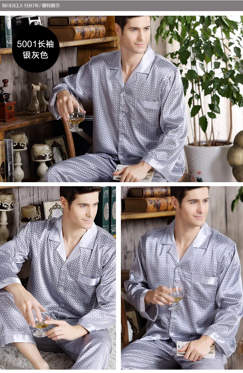 satin pajamas Pajama Set High Quality Silk Pajama for Men Sleep Tops Trousers Two Pieces Long Sleeved Sleepwear Satin Set Plus Size Pyjamas plaid pajama pants
