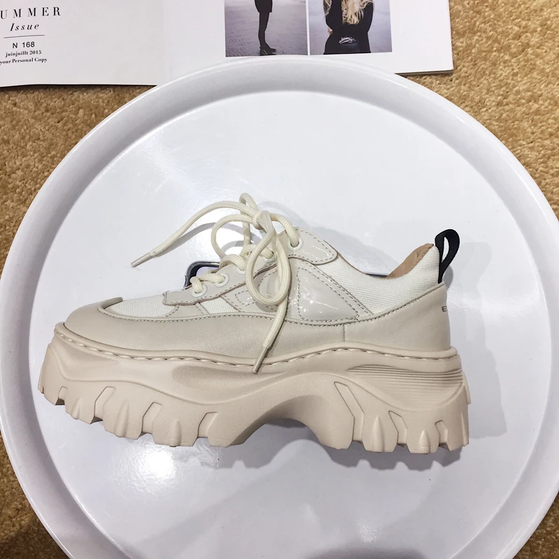 Cuir Blanc Mujer 2018 Casual Fond Zapatillas Femme Lacent Femmes En Chaussures Dirigeants Rond Riz Bout Piste Vache White Silla Épais TxvXEv