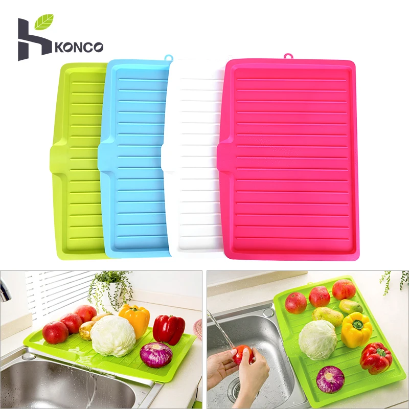 

KONCO Dish Rack Dish Drying Rack, Plastic Vegetable Fruit Sink Dish Drainer Over the Sink Countertop Kitchen Rack Drainer
