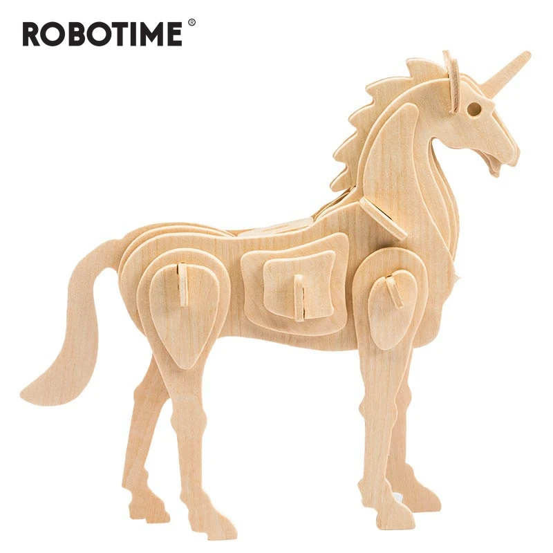 

Robotime Creative DIY 3D Unicorn Wooden Puzzle Game Assembly Nature Color Toy Gift for Children Kids JP257