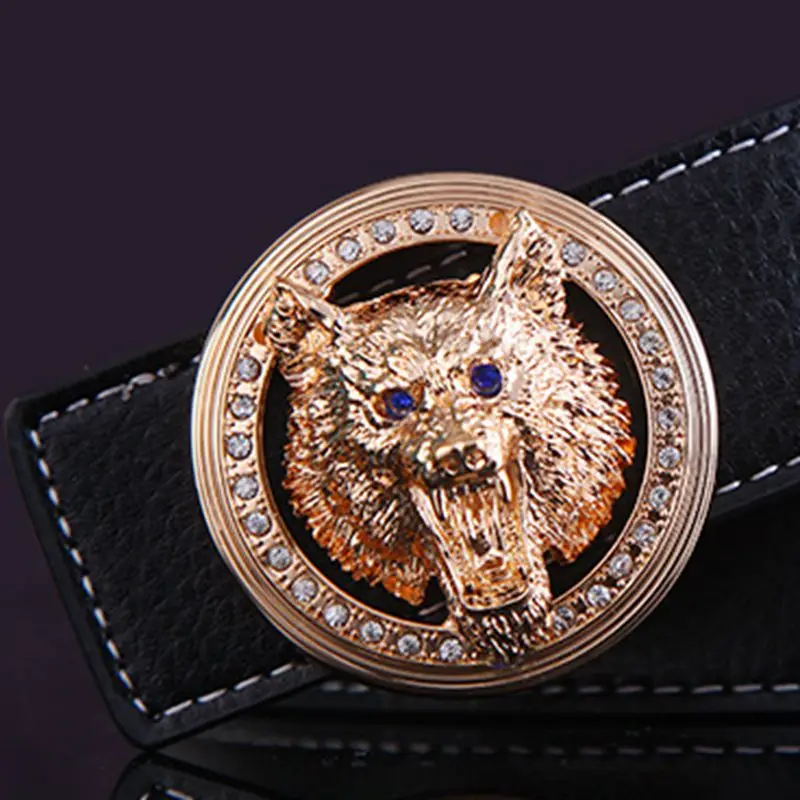 

2019 brand new stylish wolf head model buckle high quality belt men black designer belts cowboys waist strap jeans