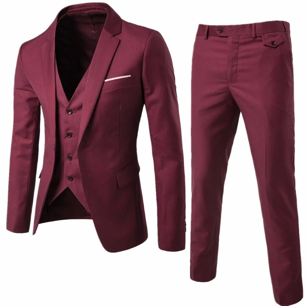 

Mens Slim Fit Tuxedo Three Pieces Coat Vest Pants Formal Wedding Dress Suit Vest C289