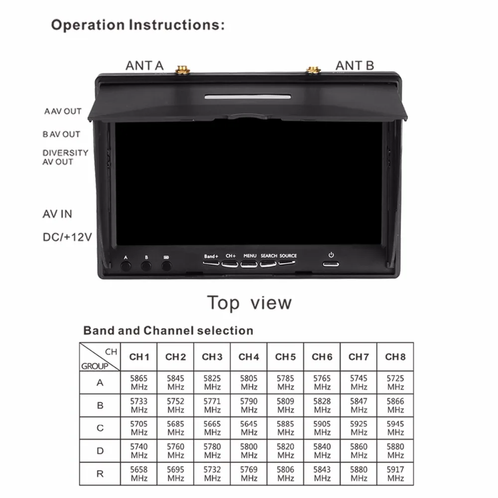 LCD5802S 5802 40CH Raceband 5,8G 7 дюймов приёмник разнесённых сигналов монитор 800*480 со встроенным Батарея для ZMR250 QAV-X высокое качество