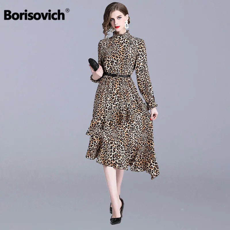 Женское длинное платье с леопардовым принтом Borisovich повседневное асимметричное