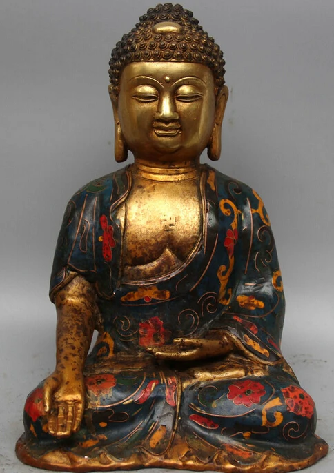 

11' Tibet Buddhism Cloisonne Bronze Gild Seat Shakyamuni Amitabha Buddha Statue2 R0710 (B0328)