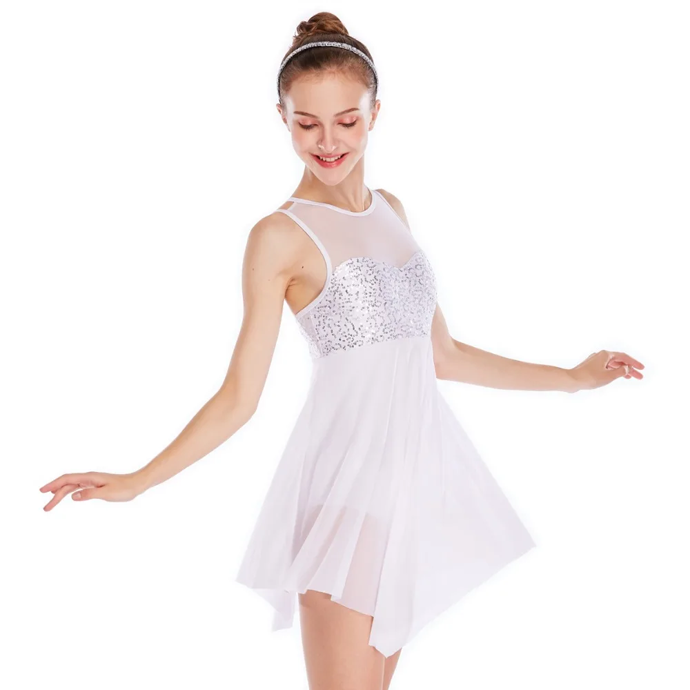 Современное трико без рукавов с блестками, балетное платье для танцев для девочек, лирическое танцевальное платье, выступление в катании на коньках, костюмы