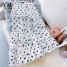 YuooMuoo высокая с оборками на талии юбка для фестиваля Женская Летняя асимметричная юбка в горошек оборки корейский стиль модная длинная юбка