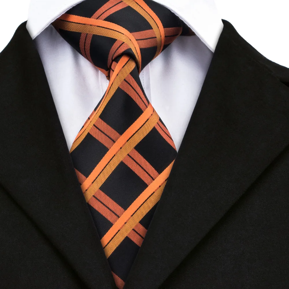 A 344 Fashion Orange Plaid Silk Jacquard Necktie Formal Business