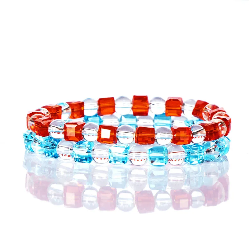 

Color mixing woman crystal bracelet mesh face glass beaded initial elasticity bangles handmade woven exquisite jewelry