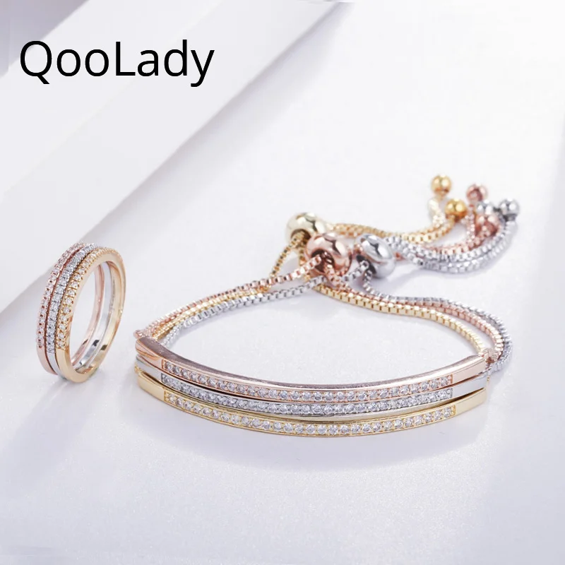 QooLady 2019 Новое поступление регулируемые кубические циркониевые браслеты кольца