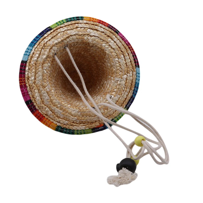 Соломенная мексиканская шляпа сомбреро Pet Регулируемая пряжка многоцветная соломенная Собака Кошка Шляпа