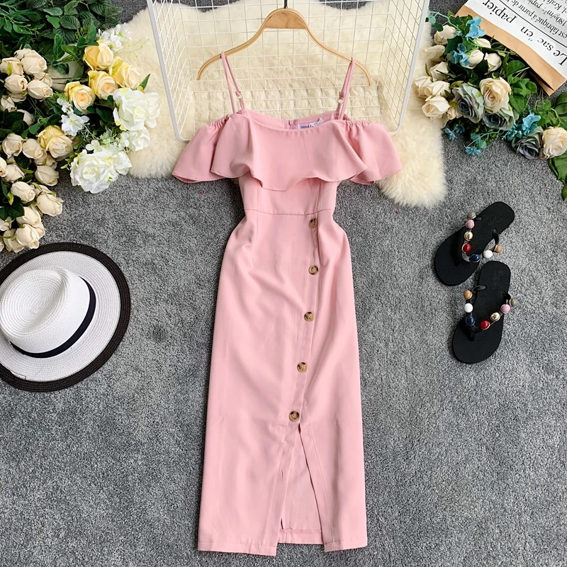 2019 المرأة السباغيتي فستان بحزام Vestidos جديد الصيف بأكمام قصيرة ضئيلة واحد الصدر Bodycon فساتين السيدات عارضة طويل رداء