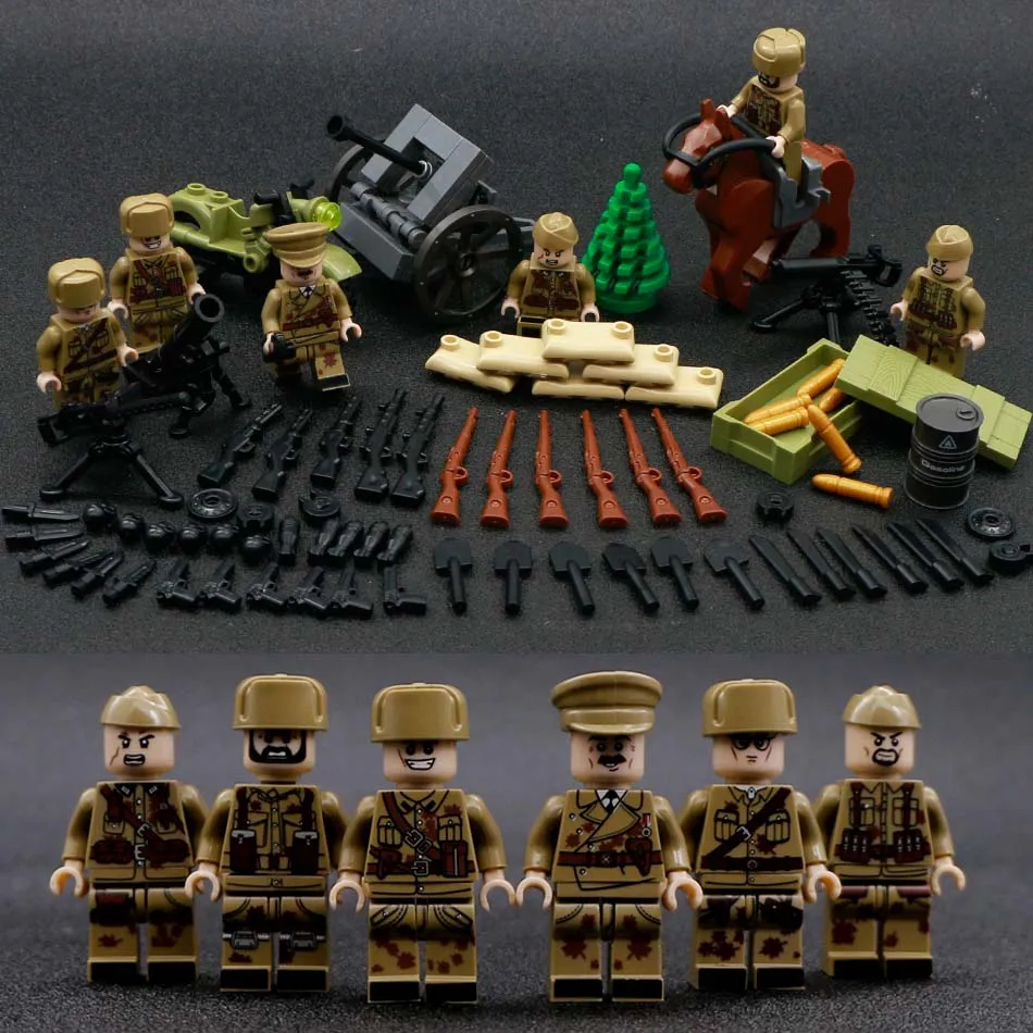 Building Blocks Military German Soviet Army Soldier Figures SWAT Weapons Guns City Police Bricks WW2 Arm Parts Toys for Children