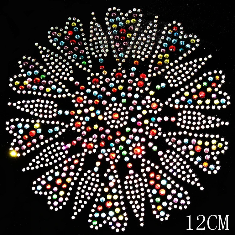 

FS (2pc/lot) Multicolor flower iron on transfer design hot fix rhinestone motif designs flatback hot fix rhinestone applique