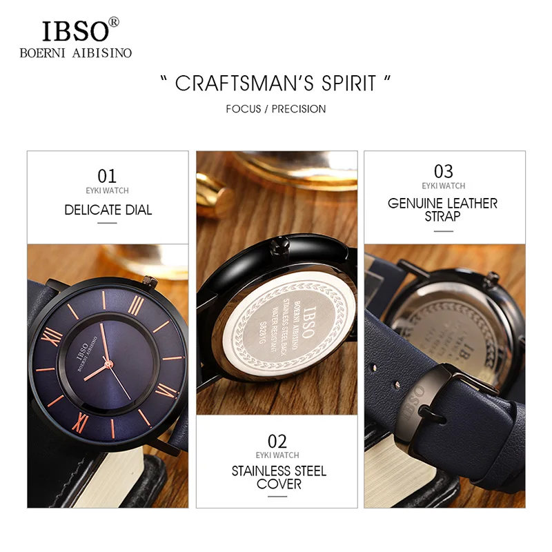 IBSO 7 MM Ultra-Thin Women Watches 2017 Genuine Leather Strap Fashion Blue Quartz Watch Women Luxury Ladies Watch Montre Femme
