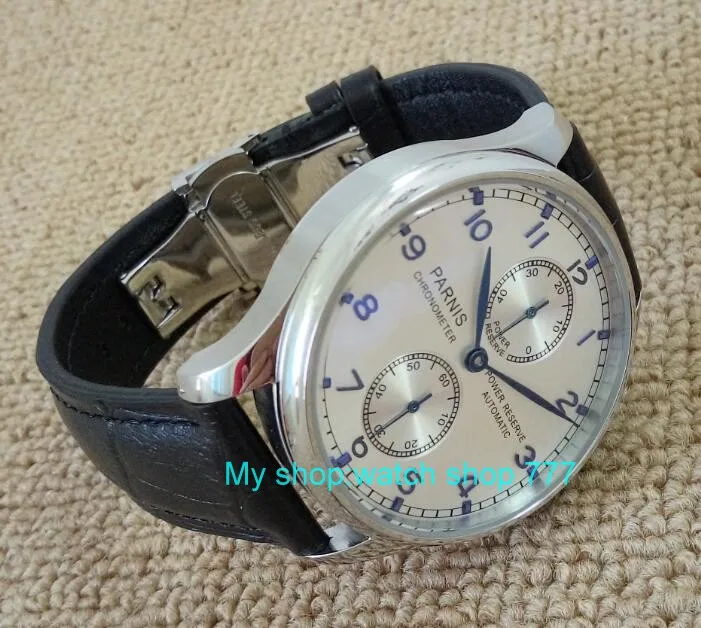 فراشة مشبك 43 مللي متر PARNIS فضي الأبيض الهاتفي بلوغ السلطة التلقائي الذاتي الرياح الرجال الساعات ساعات آلية 6a فراشة مشبك 43 مللي متر PARNIS فضي الأبيض الهاتفي بلوغ السلطة التلقائي الذاتي الرياح الرجال الساعات ساعات آلية 6a