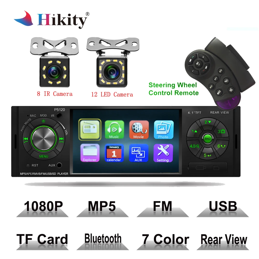 

Hikity 4.1 inch 1din 12V Autoradio P5120 Car Radio Auto Stereo Multimedia Audio MP5 Player FM Stations Support Rear View Camera