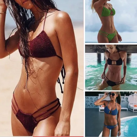 

Bikini 2018 Swimwear Women Push Up Swimsuit Halter Bandage Swimsuit Sexy Cut Out Brazilian Triangle Bathing Suit