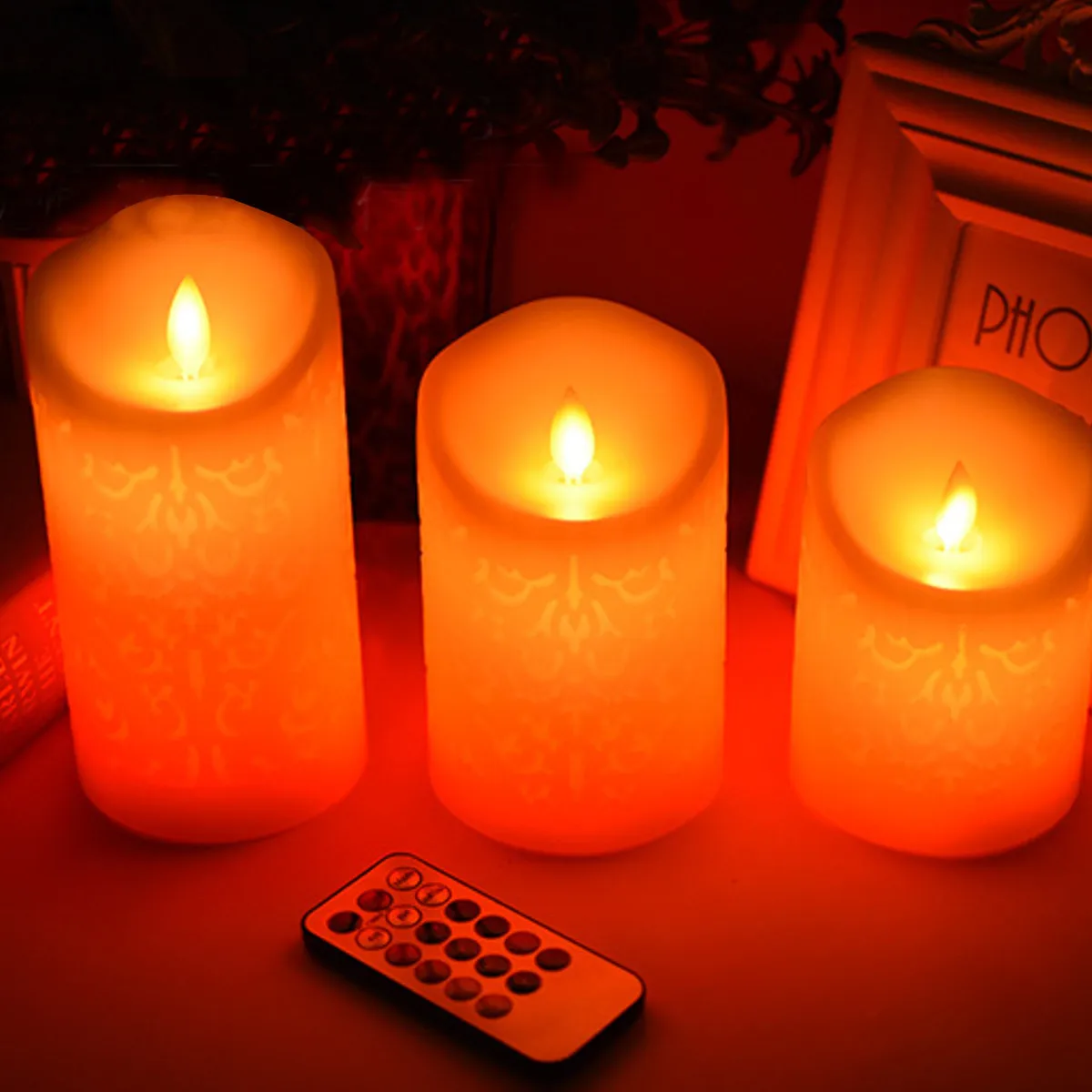 

3Pcs Dancing Flame LED Candle with RGB Remote Control Wax Pillar Candle for Wedding Christmas Decoration Room Night Light
