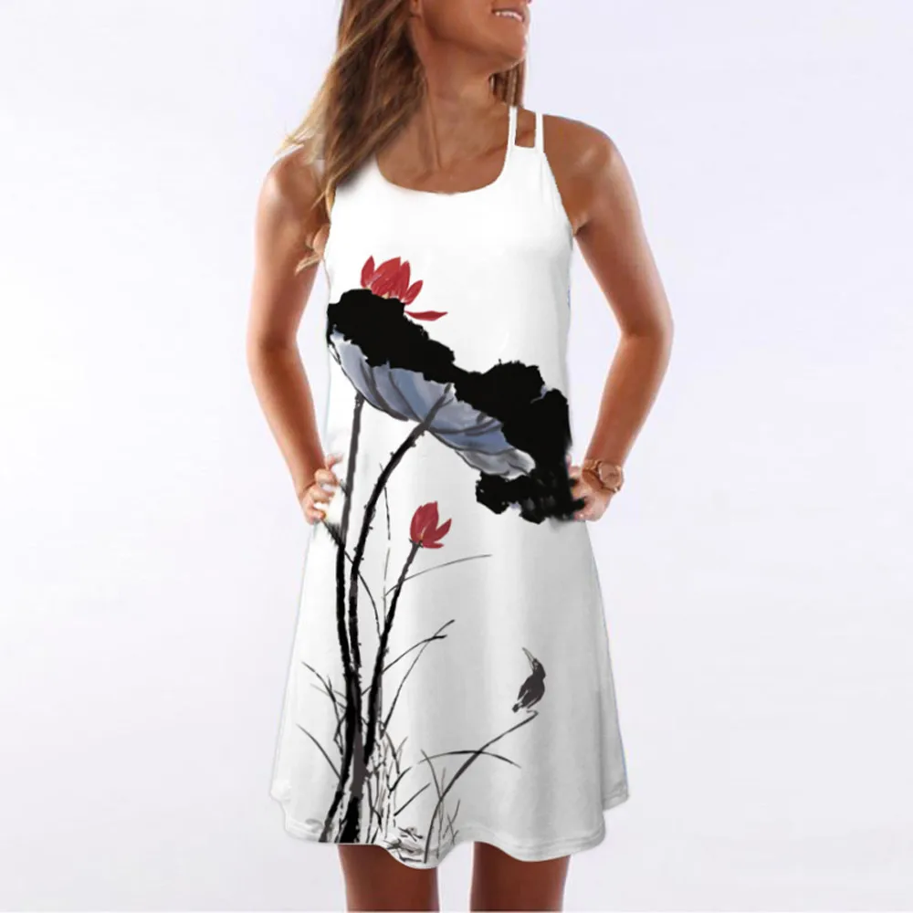 Women Runway Big Swing Dress 2019 Designer Summer Chiffon Short Sleeve Printting Vintage High Waist O-Neck Midi Dresses | Женская одежда