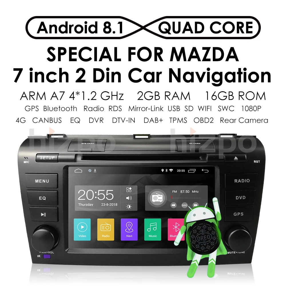 Clearance 2GRAM 4G WIFI1024*600 Quad Core Android 8.1 Fit MAZDA 3 MAZDA3 2004 2005 2006 2007 2008 2009 Car DVD Player Navigation GPS Radio 2
