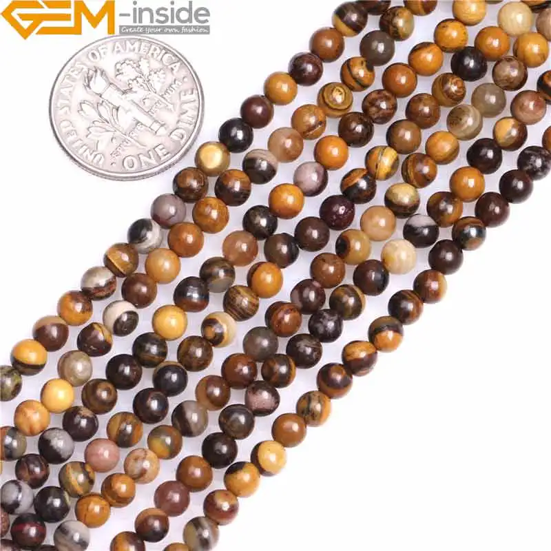 Natural Brown Zebra Gemstone Faceted Round Beads 15'' 4mm 6mm 8mm 10mm 12mm 14mm