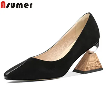 

ASUMER fashion new shoes woman pointed toe shallow genuine leather shoes women elegant high heels shoes women dress office shoes