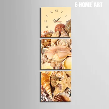 

Free Shipping E-HOME Conch Shells And Starfish Clock in Canvas 3pcs wall clock