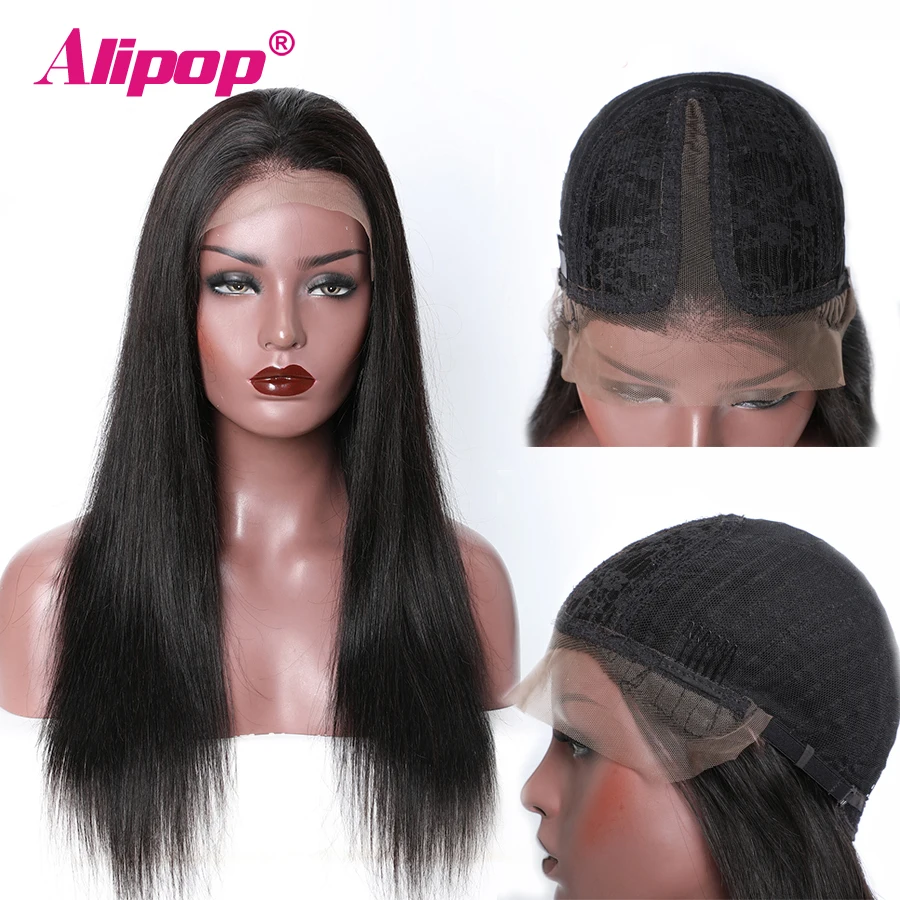T часть предварительно сорвал кружева передние человеческие волосы парики для женщин Remy бразильский прямой парик с волосами младенца Alipop