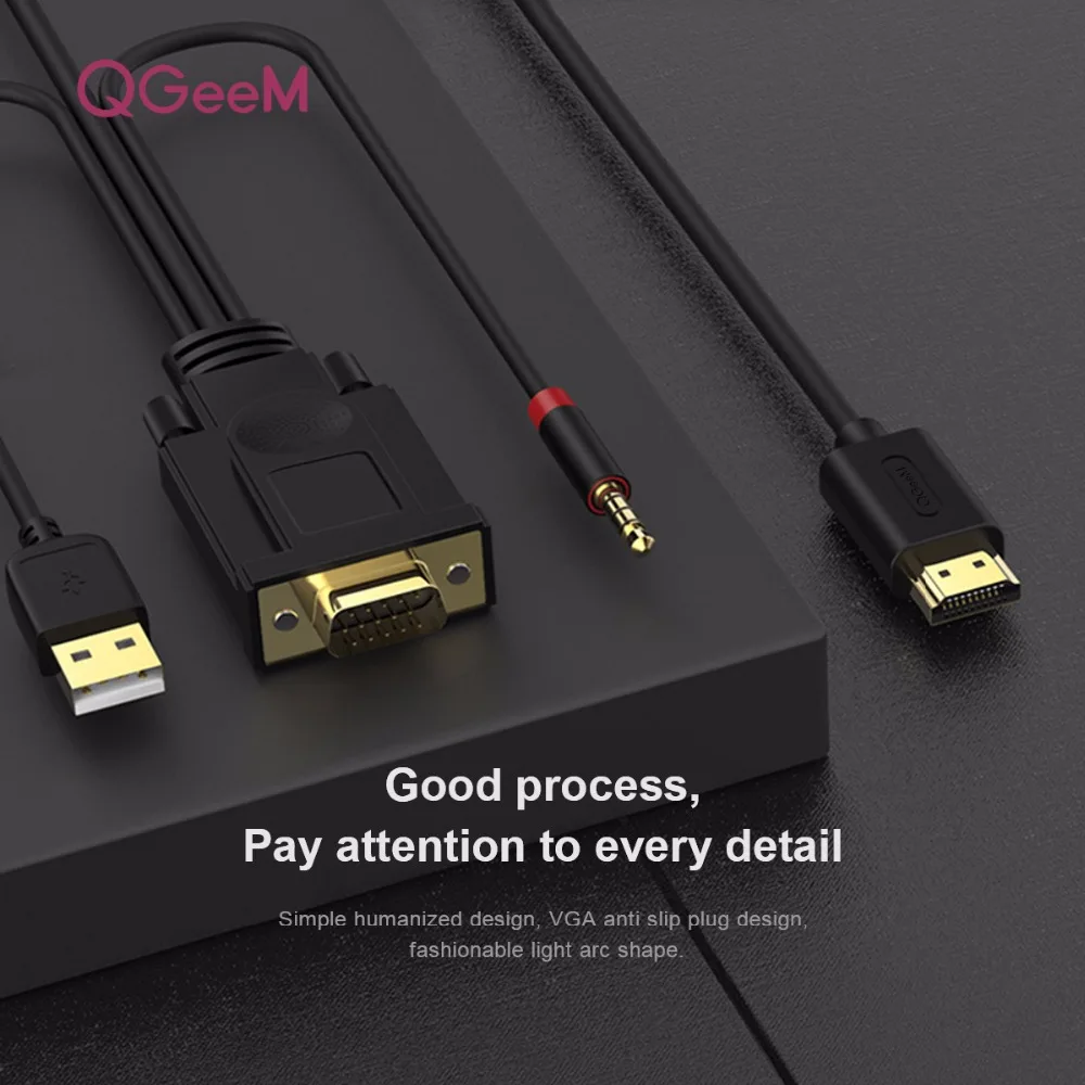 QGEEM VGA в HDMI кабель с аудио 1080 P@ 60 Гц VGA HDMI адаптер конвертер мужчин и мужчин для ноутбука проектор Ps3 Xbox HDMI VGA