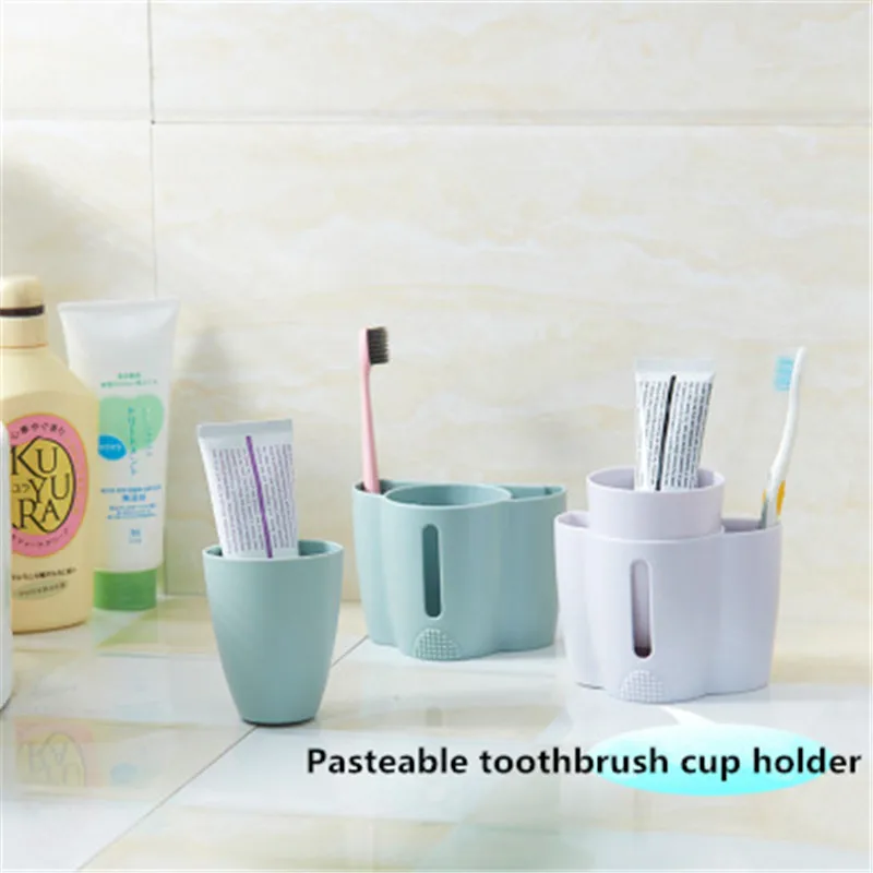 

Can be pasted nail-free wall-mounted toothbrush cup holder mug cup toothpaste rack set creative brush cup holder