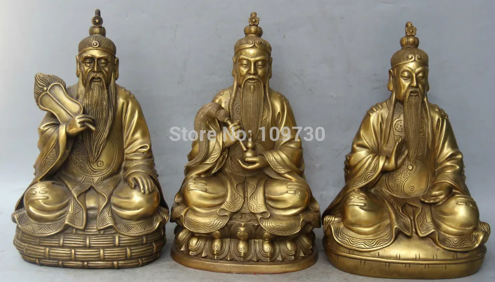 

p2282 11" Bronze San Qing Taoism Taoist Monastery God Temple LaoJun Diagram Set Statue