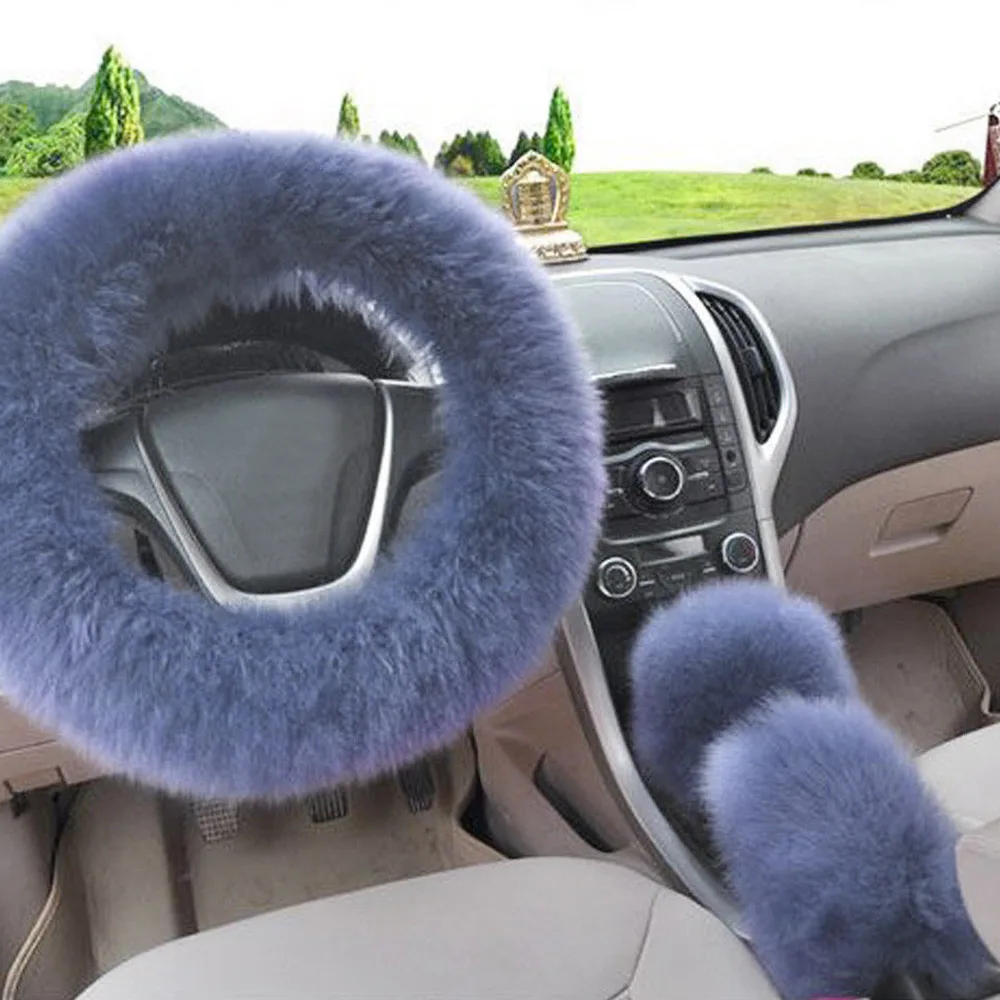 Universal Grey Winter Car Warm Wool Steering Wheel Cover Woolen Comfortable