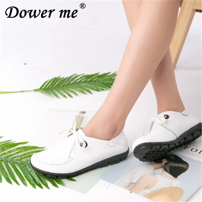 

Doug shoes 2019 Spring women flats shoes women oxford lace up ballet flats moccasins White boat shoes ladies lazy loafers shoes