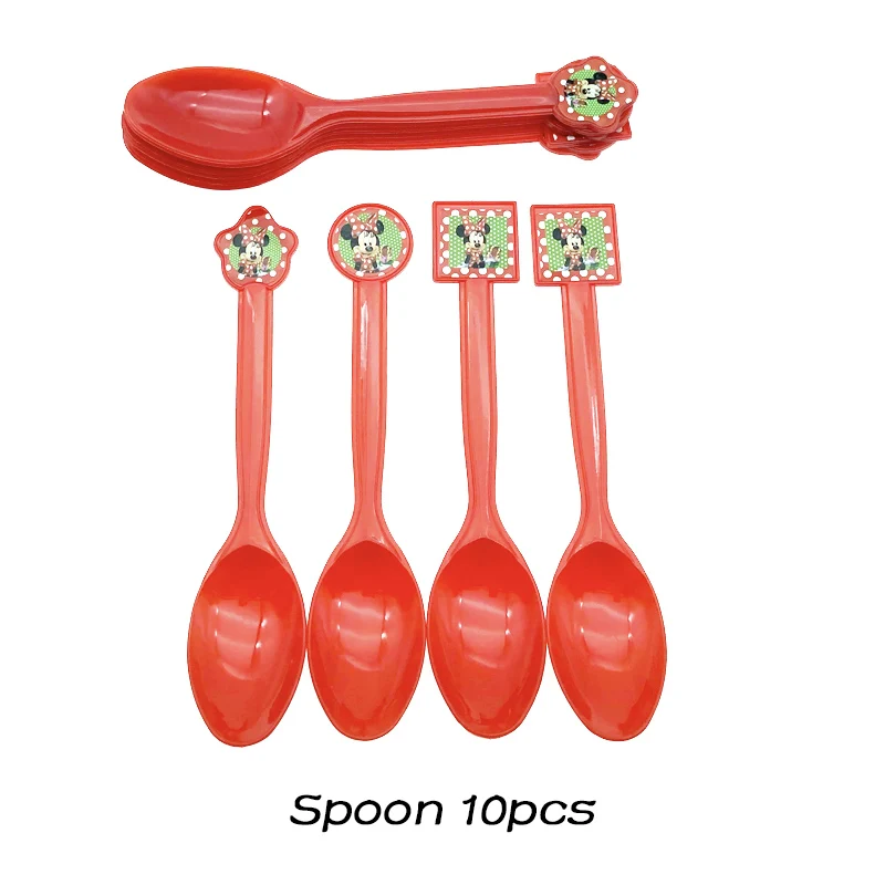 Вечерние украшения с Минни Маус, детские принадлежности для дня рождения, скатерть, баннер, чашка, тарелка, воздушные шары, подарок для ребенка - Цвет: Spoon 10pcs