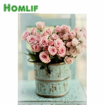

HOMLIF 5D Diamond Painting Pink Rose Shabby Chic Beautiful Diamond Embroidery Crystal Diamond Painting Floral Craft Stickers Art