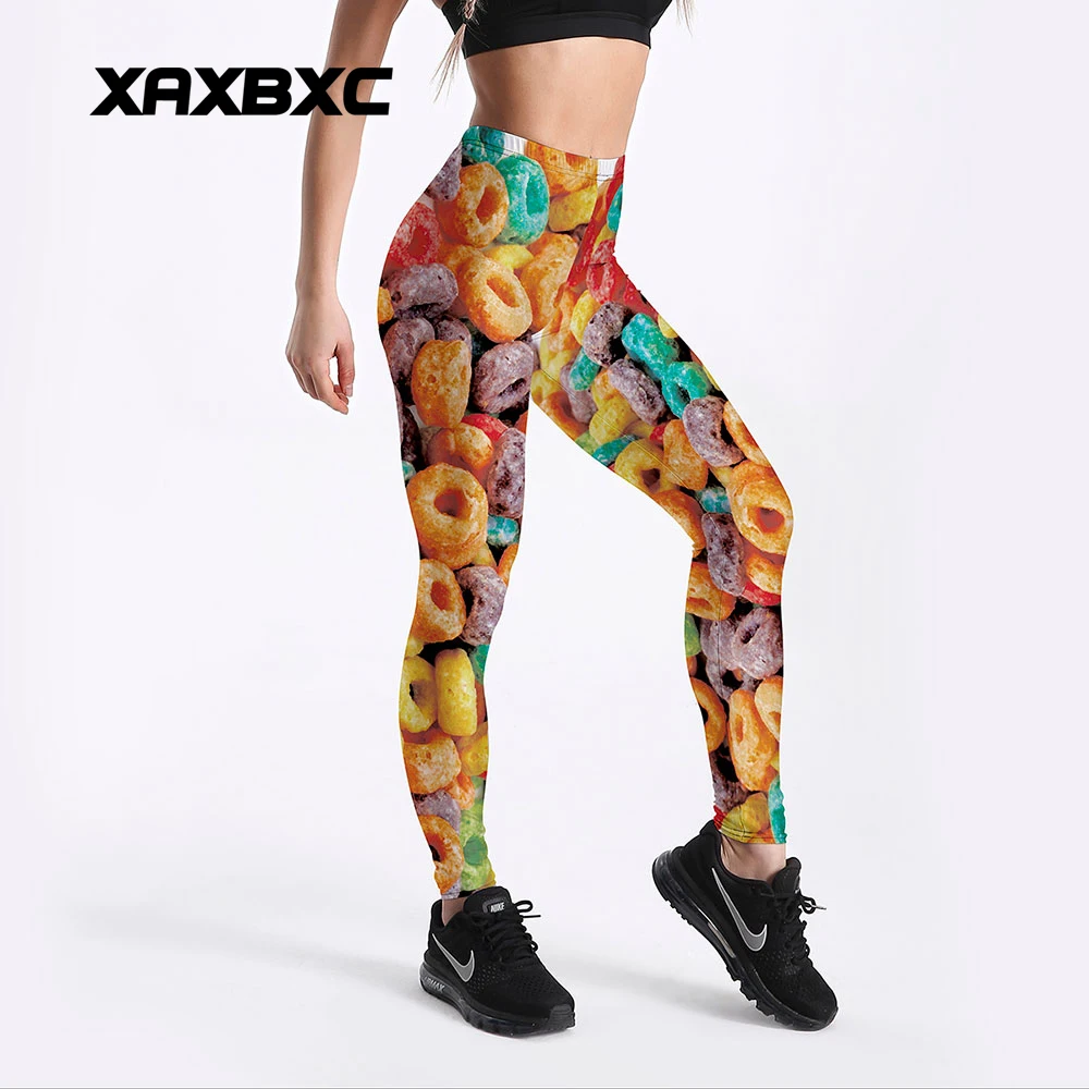XAXBXC 4134 красочные пончик жареные 3D ПЕЧАТНЫЕ Stretch Slim Фитнес тренировки пуш-ап пикантные Для женщин леггинсы Femme карандаш брюки плюс размеры