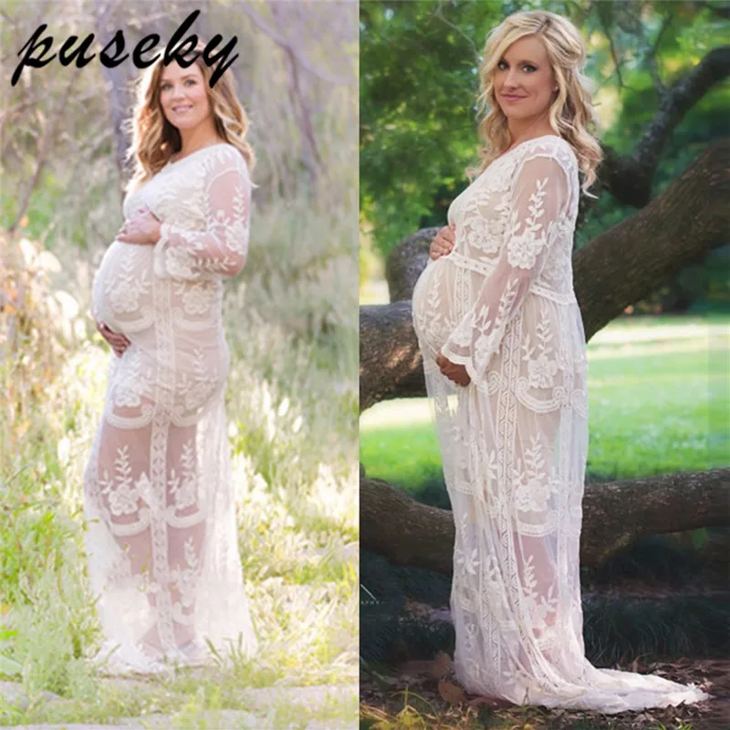 Puseky Maternity Photography Props Maxi Dresses See Through Eyelashes