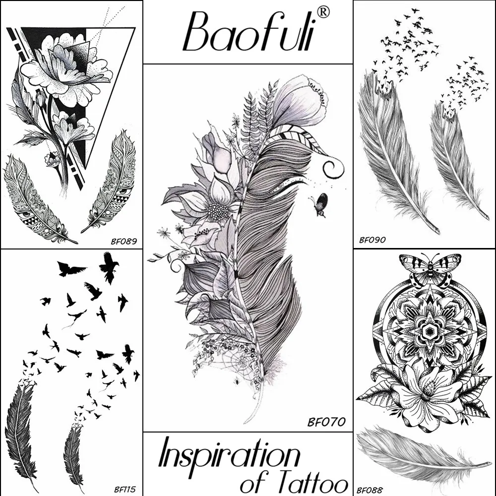 

Women Black Temporary Tattoo Lifelike Flowers Leaf Feather Waterproof Tatoos Body Art Henna Disposable Fake Arm Tattoo Stickers