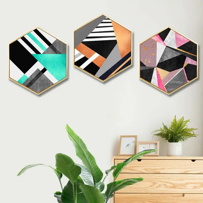 

Nordic living room decorative painting Geometric abstract painting Bedroom sofa background wall restaurant modern mural framed