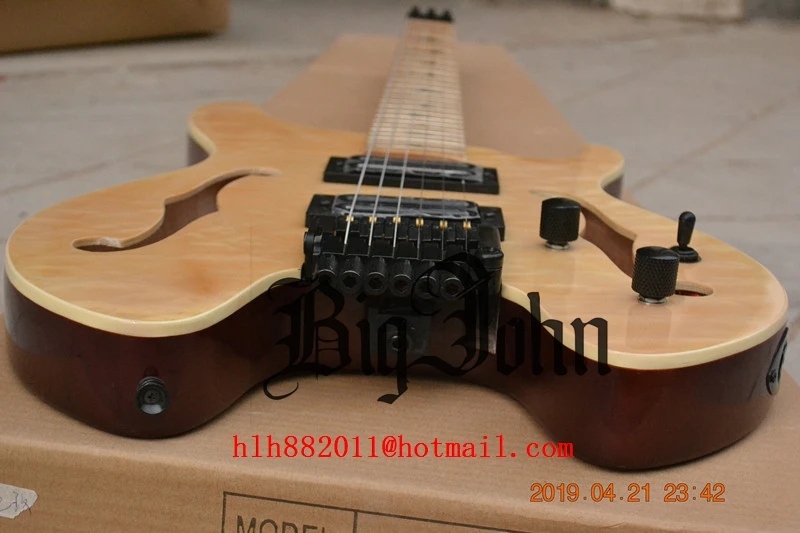 Новая безголовая электрогитара, клен гриф корпус из красного дерева,, Fretted f hole guitar 174